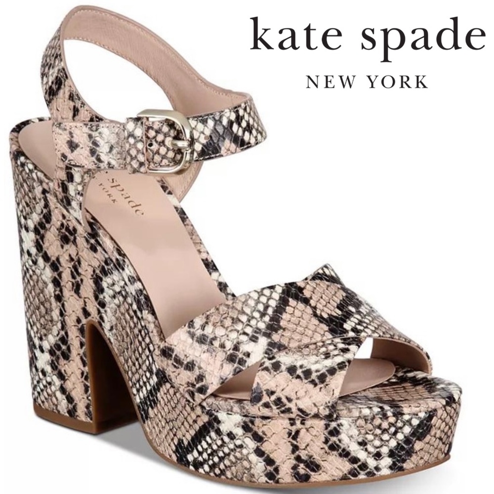 Kate Spade Grace Snake-Print Platform Wedge Sandal Designer Open-Toe Summer Heel